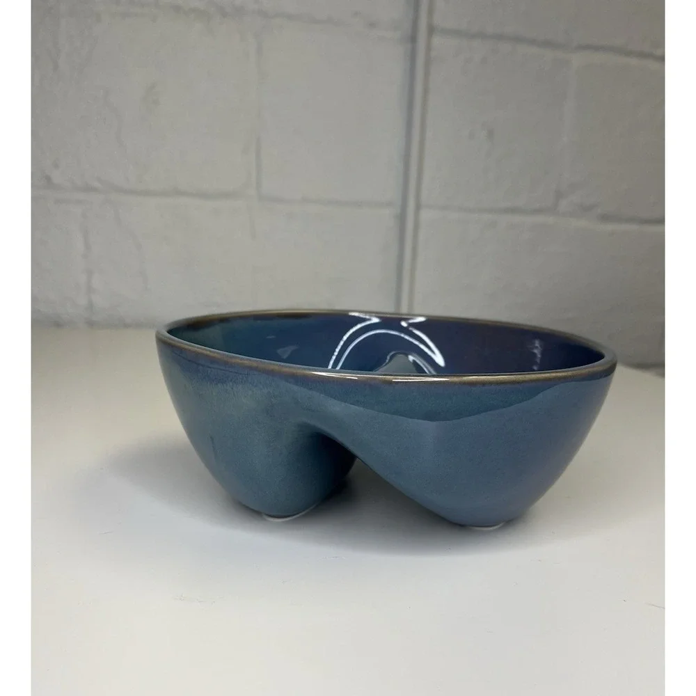 Uncommon Goods‎ Perfect Bite Divided Bowl Peter Both Blue Two Section Ceramic